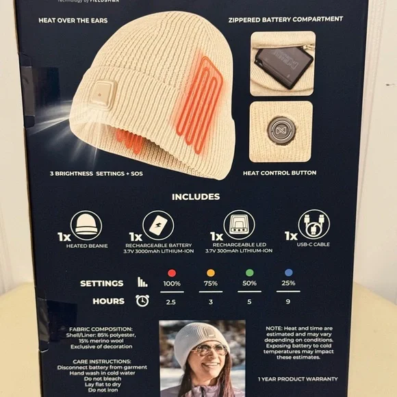 Mobile Warming Heated Beanie with LED Light - Picture 3 of 4